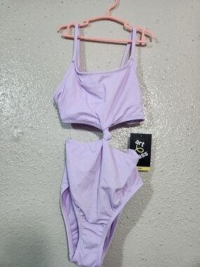 Art Class Lilac Ribbed Cutout One-Piece Swimsuit